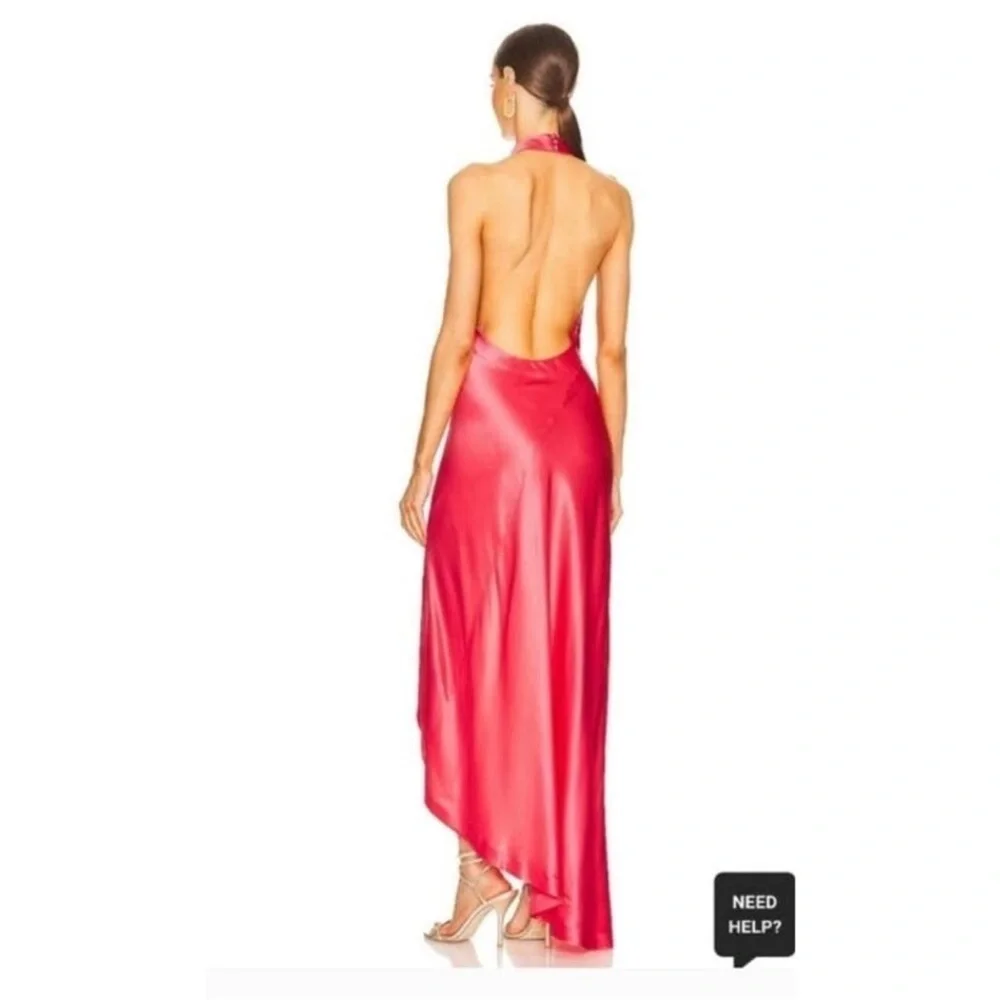 NWT Retrofete Dress Sabrina Cowl Halter Neck Open Back Maxi Gown in Satin Coral